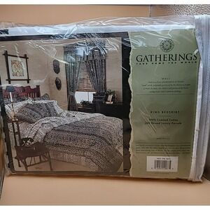 Gatherings‎ MALI King Bedskirt NOS 80s Tribal USA Black Cream